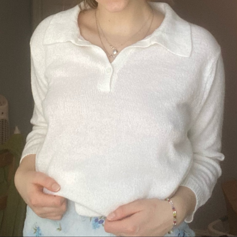 Vintage White Stag Collared Sweater